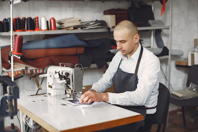 Industrial sewing process in suit manufacturing